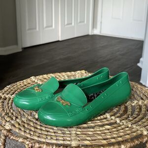 Melissa Moon Moccasin by Jason Wu Flat Jelly Shoe Green Gold US 9 EU 40